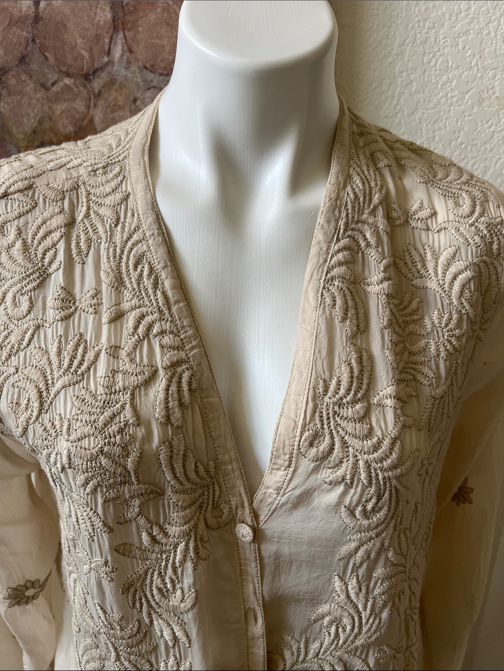 Johnny Was NWT SZ M Ivory Embroidered Boho Duster Cardigan - Picture 8 of 15